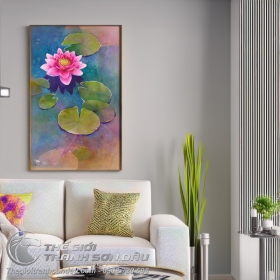 Tranh Hồng Liên Nở Trên Mặt Hồ