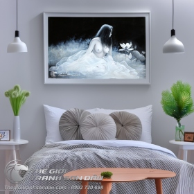 Tranh Khỏa Thân Cô Gái Ngồi Mờ Ảo Trong Sương Khói