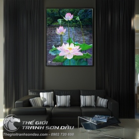 Tranh Khóm Hoa Sen Trên Mặt Hồ