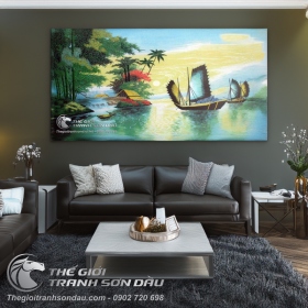 Tranh Làng Quê Êm Đềm Và Thuyền Buồm