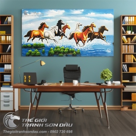 Tranh Mã Đáo Thành Công Ngựa Chạy Dưới Mây Xanh