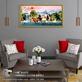 Tranh Mã Đáo Truy Phong Nền Sơn Thủy Đẹp