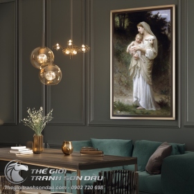 Tranh Mẹ Maria Bế Chúa Jesu và Chiên Trên Tay