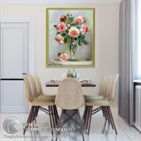 Tranh Nghệ Thuật Lọ Hoa Hồng Đẹp Tao Nhã