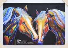 Tranh Nghệ Thuật Sơn Dầu Vẽ Đôi Ngựa Màu Sắc