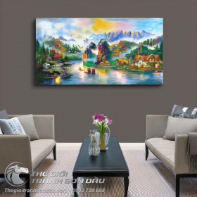 Tranh Núi Cao Sông Xanh Thuyền Buồm