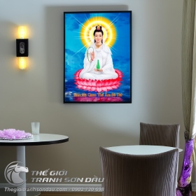 Tranh Phật Quan Âm Ngồi Giữa Biển Vẽ Sơn Dầu