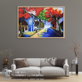 Tranh Phố Cổ Học Sinh Áo Dài Trắng Thướt Tha