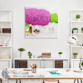 Tranh Phố Hoa Cây Màu Hồng