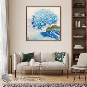 Tranh Phố Hoa Cây Màu Xanh Dương