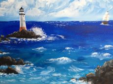 Tranh Vẽ Ngọn Hải Đăng Và Con Thuyền Ngoài Xa