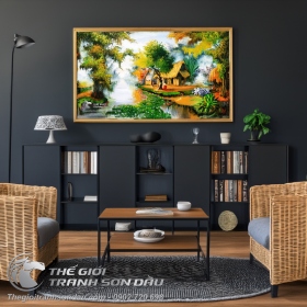 Tranh Phong Cảnh Làng Quê Bình Yên Buổi Sớm Mai