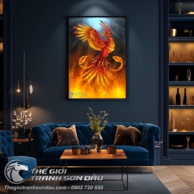 Tranh Phụng Hoàng Lửa Phong Thủy Khổ Dọc