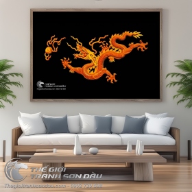 Tranh Rồng Vàng Nhả Châu Trên Nền Đen