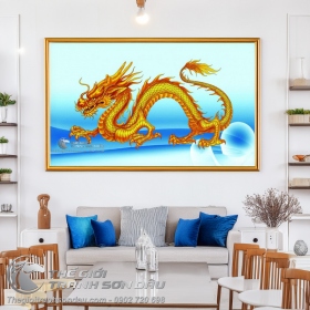 Tranh Rồng Vàng Trên Nền Xanh