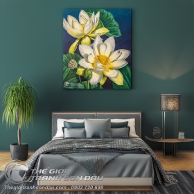 Tranh Sen Trắng Nở Rộ