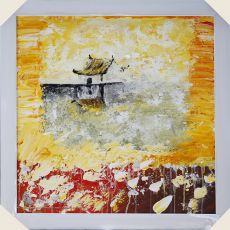 Tranh Sơn Dầu Bán Trừu Tượng Ngôi Nhà Mái Ngói