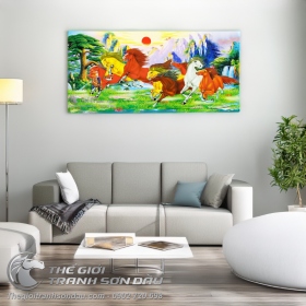 Tranh Sơn Dầu Bát Mã Phi Trên Đồng Cỏ