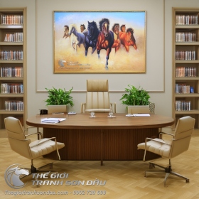 Tranh Sơn Dầu Bát Mã Vẽ Tám Con Ngựa