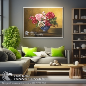 Tranh Sơn Dầu Bình Hoa Cổ Điển Trang Trí Bàn Ăn