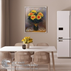 Tranh Sơn Dầu Bình Hoa Cúc Vàng Đẹp
