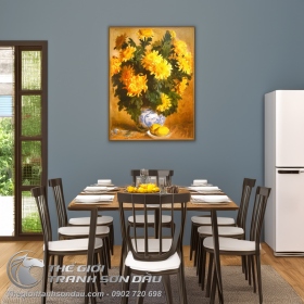 Tranh Sơn Dầu Bình Hoa Cúc Vàng Sặc Sỡ