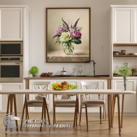 Tranh Sơn Dầu Bình Hoa Hồng Đẹp
