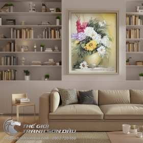 Tranh Sơn Dầu Bình Hoa Trang Trí Bàn Ăn
