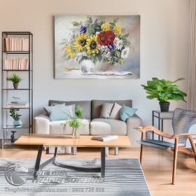 Tranh Sơn Dầu Bình Hoa Trang Trí Phòng Ăn