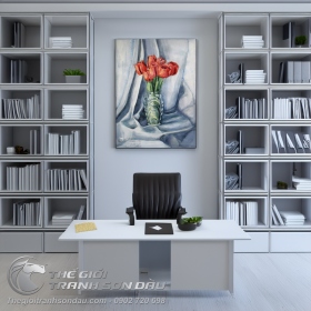 Tranh Sơn Dầu Bình Hoa Tulip Đỏ