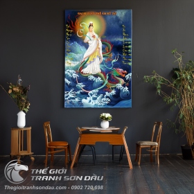 Tranh Sơn Dầu Bồ Tát Cưỡi Rồng Bay Đẹp