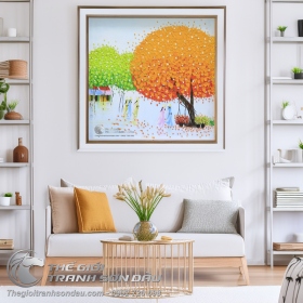 Tranh Sơn Dầu Cây Màu Cam Phong Cảnh Việt Nam