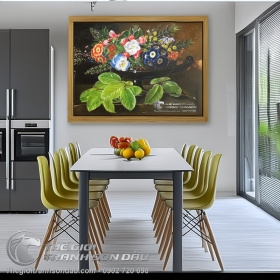 Tranh Sơn Dầu Chậu Hoa Cổ Điển Trang Trí Bàn Ăn