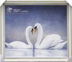 Tranh Sơn Dầu Đôi Thiên Nga Hạnh Phúc