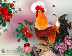 Tranh Sơn Dầu Gà Trống Và Hoa Mẫu Đơn