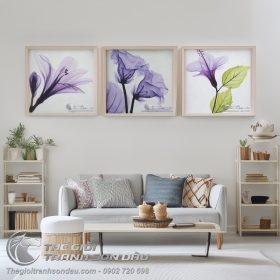 Tranh Sơn Dầu Hiện Đại Hoa Màu Tím Bộ 3 Tấm
