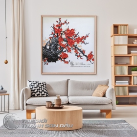 Tranh Sơn Dầu Hoa Đào Đắp Nổi Đẹp