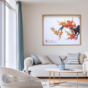 Tranh Sơn Dầu Hoa Đào Đắp Nổi Treo Phòng Khách