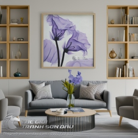 Tranh Sơn Dầu Hoa Hiện Đại Màu Tím