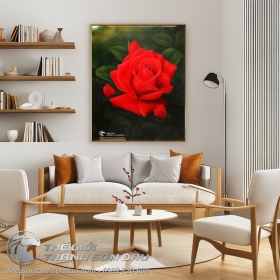 Tranh Sơn Dầu Hoa Hồng Đỏ Đẹp