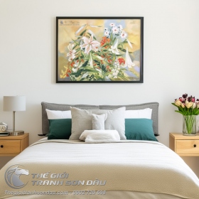 Tranh Sơn Dầu Hoa Lily Và Hoa Cúc Trắng