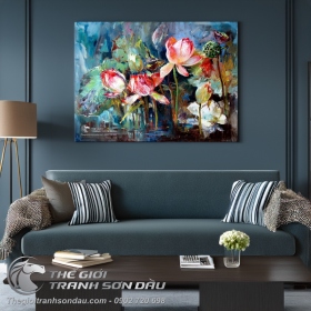 Tranh Sơn Dầu Hoa Sen Trừu Tượng
