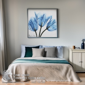 Tranh Sơn Dầu Hoa Tulip Hiện Đại Màu Xanh