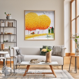 Tranh Sơn Dầu Phố Cây Màu Vàng Lãng Mạn