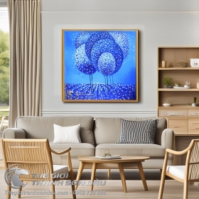 Tranh Sơn Dầu Phố Hiện Đại Màu Xanh Dương