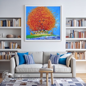 Tranh Sơn Dầu Phong Cảnh Cây Cam Vẽ Dày Kiểu Hiện Đại