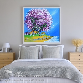 Tranh Sơn Dầu Phong Cảnh Cây Đắp Nổi Màu Tím