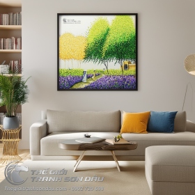 Tranh Sơn Dầu Phong Cảnh Cây Xanh Vẽ Dày Kiểu Hiện Đại