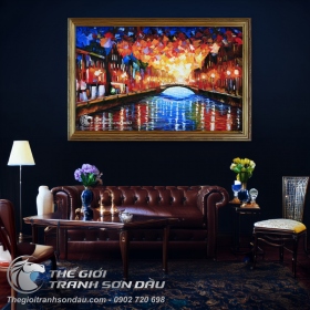 Tranh Sơn Dầu Phong Cảnh Con Sông Vẽ Dày Màu