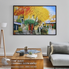 Tranh Sơn Dầu Phong Cảnh Phố Cổ Lá Vàng